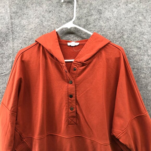 Bucket List Oversized Hoodie Womens M Snap Pullover Cotton Dolman Burnt Orange - Picture 3 of 11